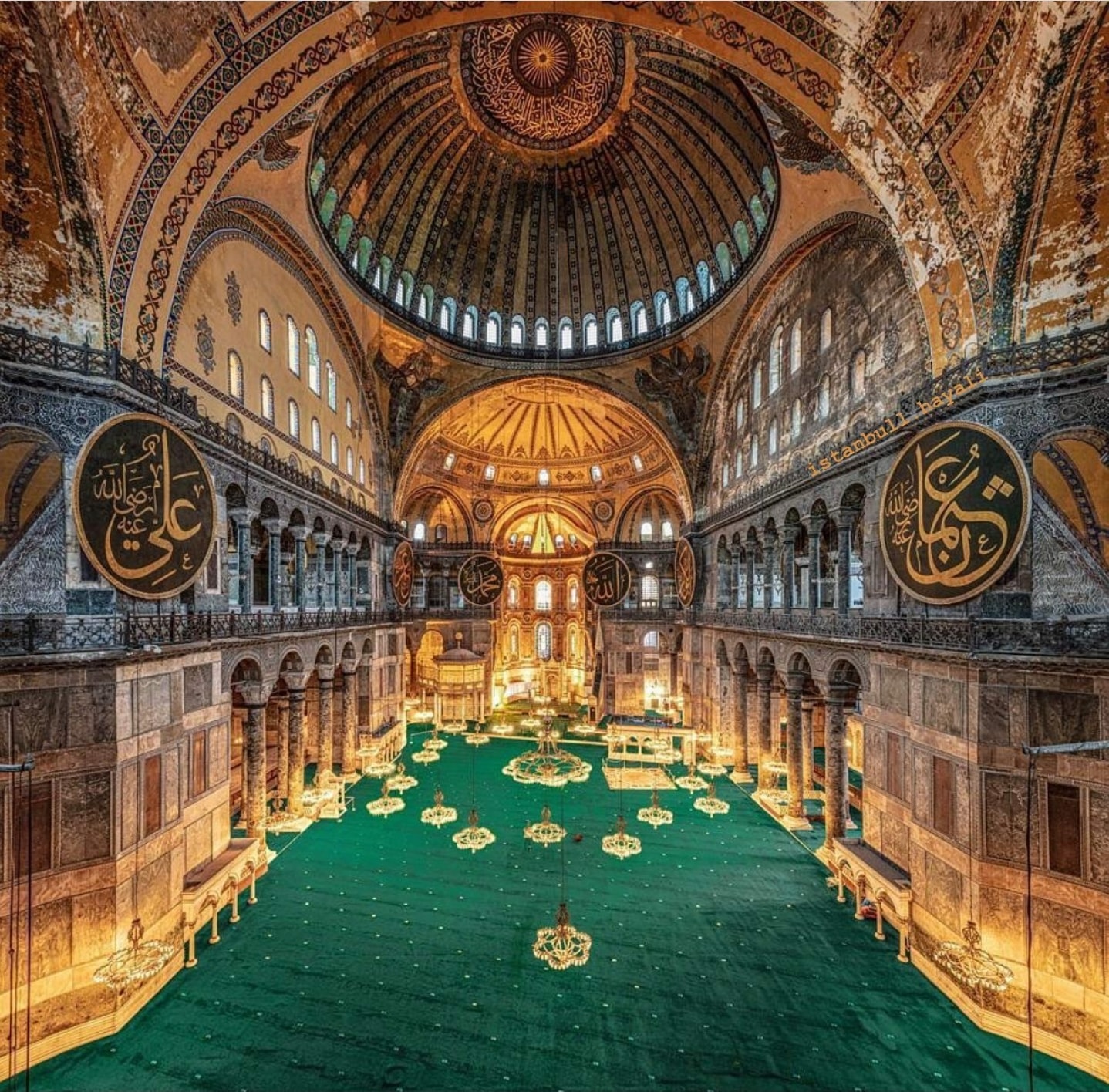 Interior of Hagia Sophia, Istanbul — golden mosaics and Byzantine dome