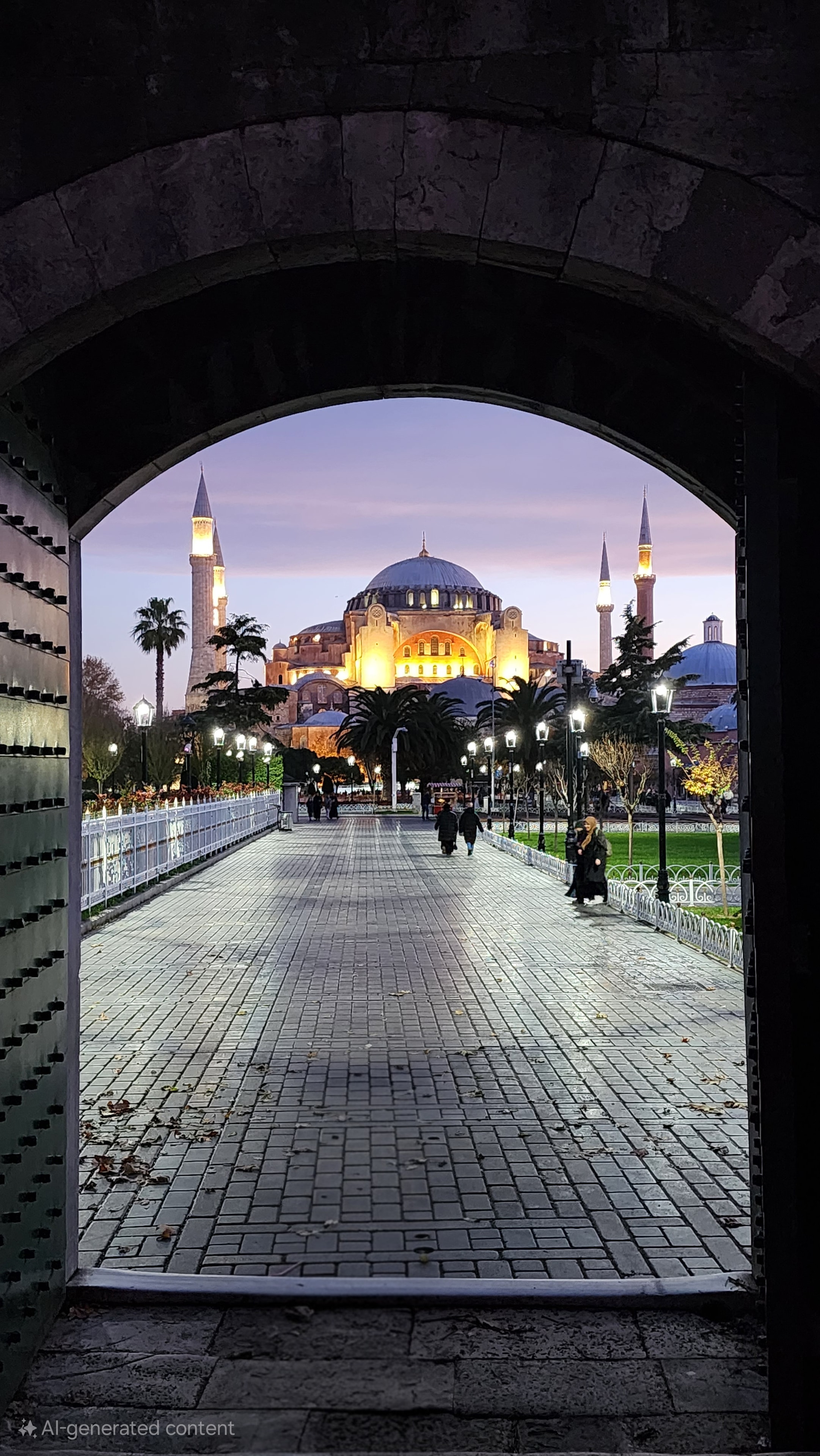Hagia Sophia seen through an arch in Istanbul